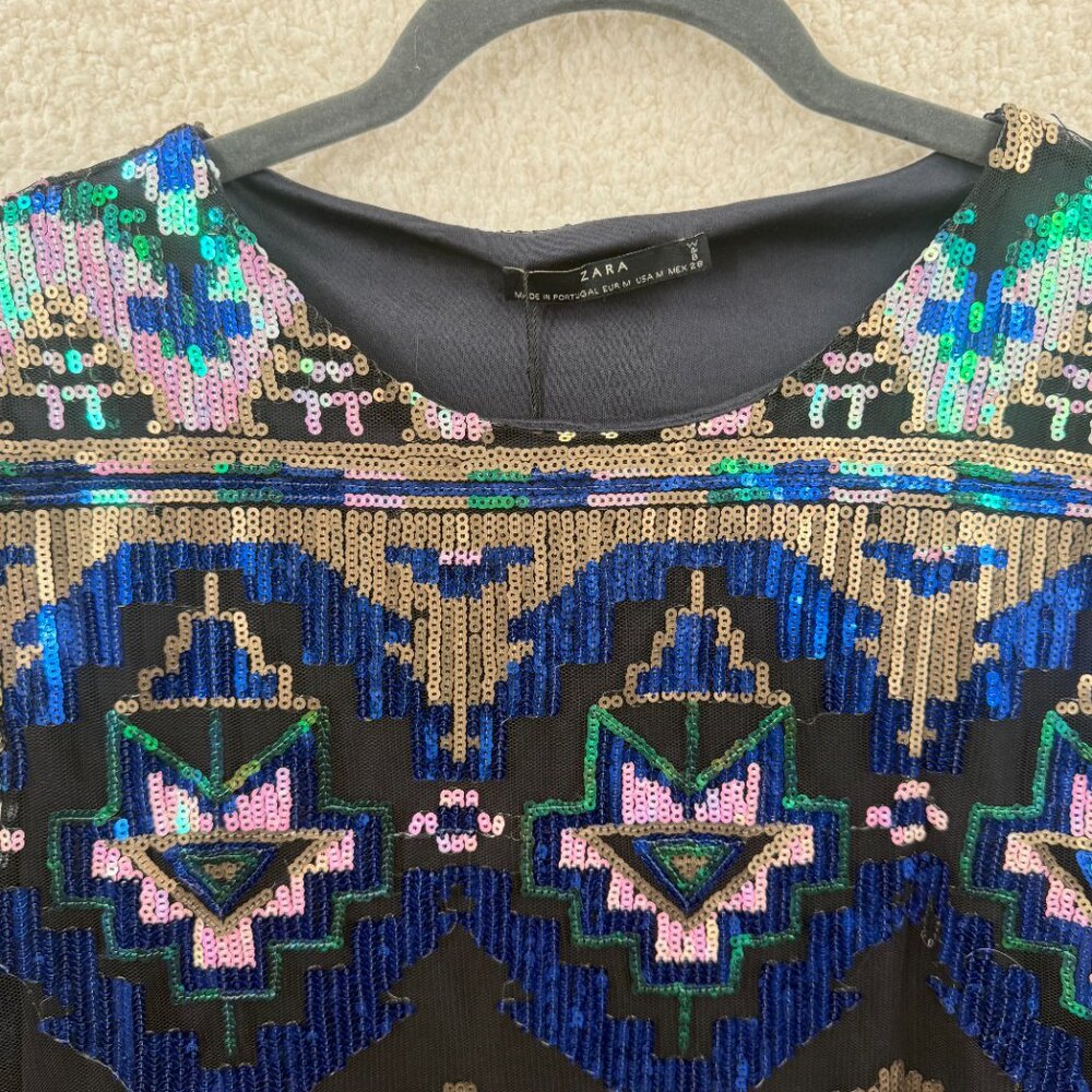 Zara Blue Multi-Color Patterned Mini Dress - Picture 8 of 14